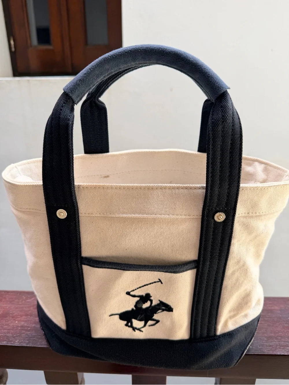 Beverly Hills Polo Club Black & Cream Canvas Tote Bag